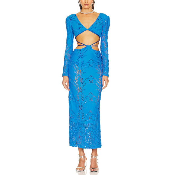 Patbo 'Stretch' Blue Lace Back Cut Out Maxi Dress Size 0